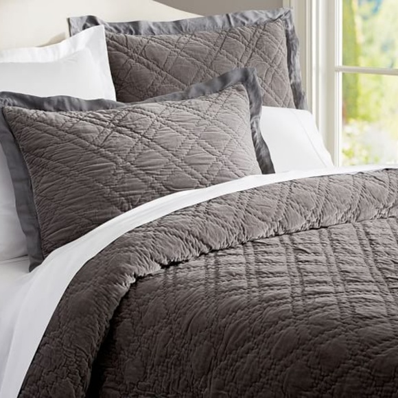 Pottery Barn Other - Pottery Barn Washed Velvet Diamond Quilted Shams